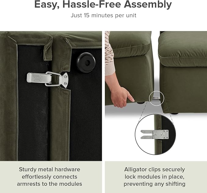 mopio Oversized Modular Sectional Sofa with Fully Removable Covers and Storage, Convertible U, L-Shaped and Sleeper Sectional, Modern Couches with Ottoman Chaise (Olive Green Velvet, 6 Seats, L)