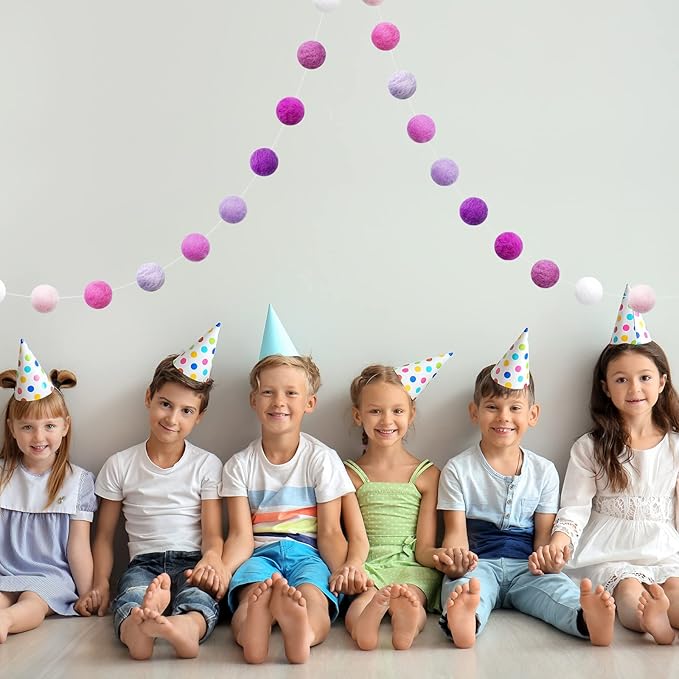 Felt Ball Garland Misscrafts 9.8 Feet 100% Wool Roving Pom Pom Garland 20mm Colorful for Baby Shower Grand Opening Party Festivals Room Decorations