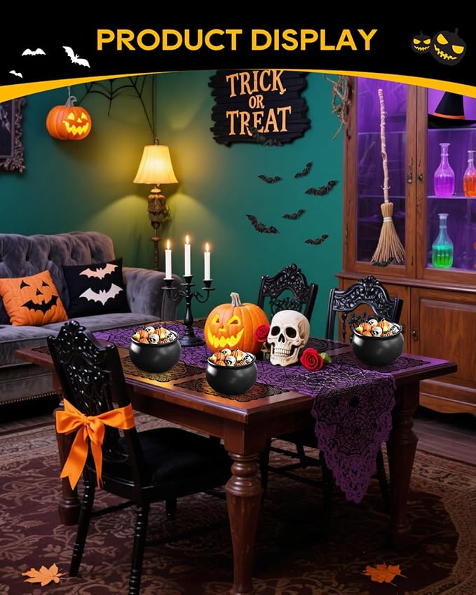 eZAKKA Halloween Table Runner with 4Pcs Placemat, Black Lace Spider Web Table Runners for Parties Gothic Spooky Home Decorations, 18 x 72 Inch