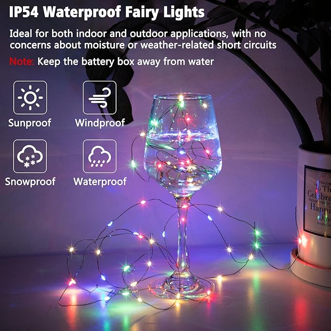 2 Pack Christmas Fairy Lights Battery Operated, 16.4FT 50 LED Dark Green Wire Micro Starry Twinkle Light with Auto Timer Waterproof, Indoor String Lights for Indoor Outdoor Yard Decor (Multicolor)
