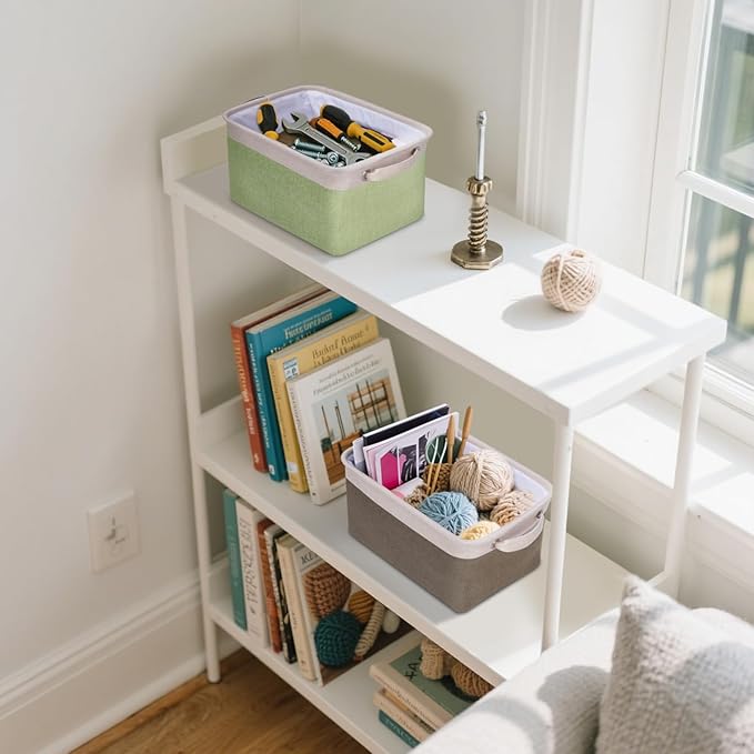 BALEINE 2 Pack Fabric Storage Bins for Shelves, Linen Storage Baskets for Organizing, Decorative Closet Bins for Clothes, Home (Green, 12"x8"x8")