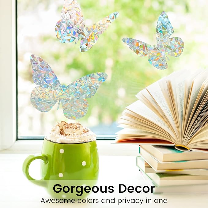 DOWELL Window Privacy Film, Rainbow Window Film, Decorative Stained Glass Clings, Static Cling Door Sticker, Non-Adhesive 3D Decals for Home UV Protection, 35.4 x 78.5 inches