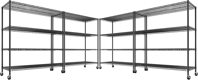 REIBII 55.5''W Heavy Duty Metal Shelves with Wheels - 4PCS Adjustable Garage Storage Rack, 75.6" H X 55.5''W X 24" D