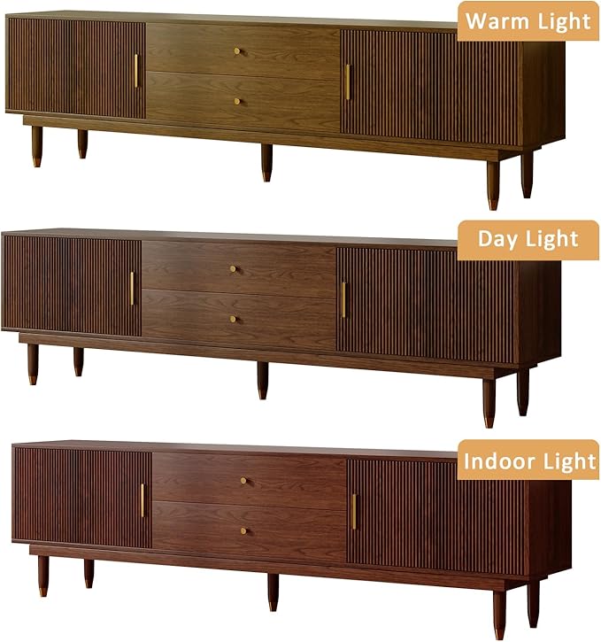 Mid Century Modern TV Stand for 75 inch TV, 78.7" Walnut TV Console with 2 Storage Cabinet & 2 Drawers, Entertainment Center, Media Console for Living Room/Bedroom