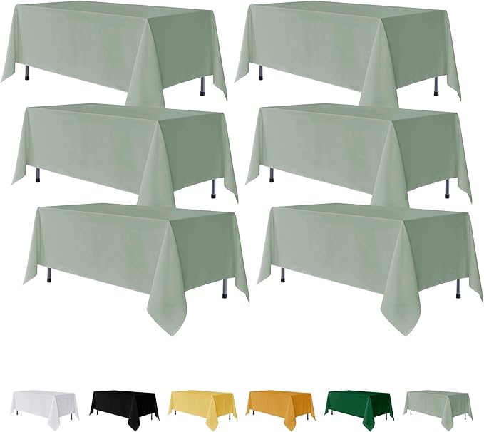 Fitable 6 Pack Sage Green Rectangle Table Clothes - 90 x 156 Inch - Wrinkle and Stain Resistant Fabric Tablecloths, Washable Polyester Table Covers for Wedding, Party, Banquet, Formal Events