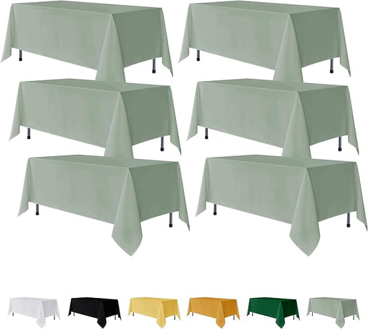 Fitable 6 Pack Sage Green Rectangle Table Clothes - 90 x 156 Inch - Wrinkle and Stain Resistant Fabric Tablecloths, Washable Polyester Table Covers for Wedding, Party, Banquet, Formal Events