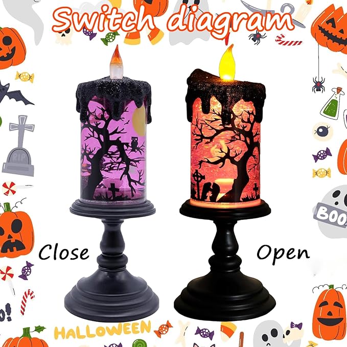 Halloween Snow Globe Tornado Flameless Candles Table Centerpiece for Celebration Party,Battery Operated LED Candle with 6 Hours Timer for Home Indoor Halloween Decoration (Ghost)