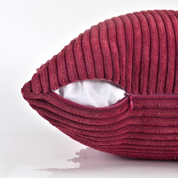 Fancy Homi 2 Packs Burgundy Long Lumbar Decorative Throw Pillow Covers 12x24 Inch for Couch Bed Sofa, Rustic Farmhouse Boho Home Decor, Soft Striped Corduroy Rectangle Accent Cushion Case 30x60 cm