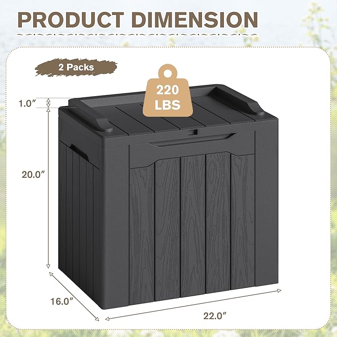 JUMMICO 31 Gallon Resin Deck Box Waterproof Indoor Outdoor Storage Boxes for Patio Furniture Cushions and Garden Tools (Gray, 31gallon-2 Packs)