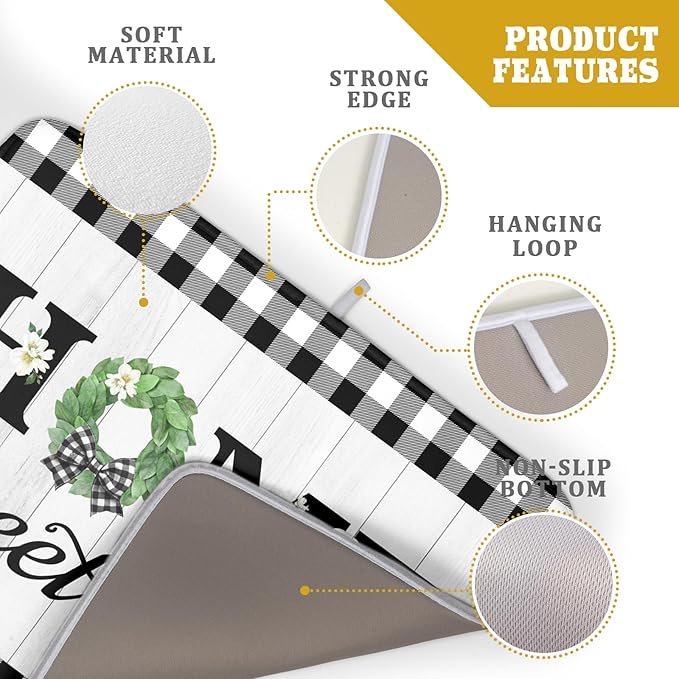 Farmhouse Rustic Dish Drying Mat for Kitchen Counter Sweet Home Spring Floral Absorbent Reversible Microfiber Kitchen Countertop Protector Dishes Pad Large 18x24 inch