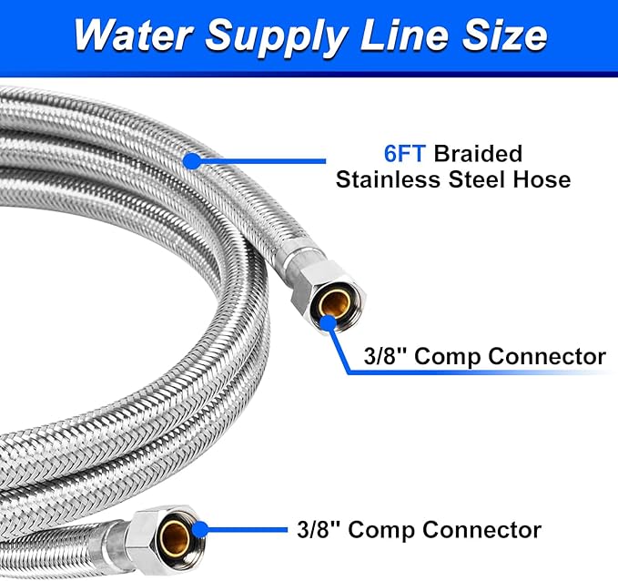 Dishwasher Installation Kit - 6 FT Stainless Steel Dishwasher Hose with 3/8" Compression Connections,Food Grade PEX Inner Tube Dishwasher Water Supply Line with Elbows,Adapters and 6 FT Power Cord