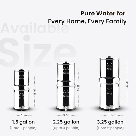 2.25 Gallons NSF Certified AISI 304 Stainless Steel Water Filter with 2 Smart Carbon (Black) Filters, 2 POSTreat Steel Fluoride Removal Elements & Free Stainless Steel Spigot