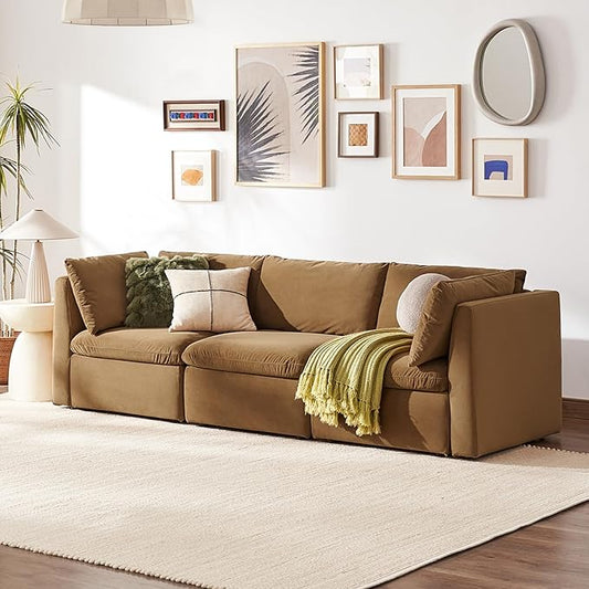 mopio Oversized Modular Sectional Sofa with Fully Removable Covers and Storage, Convertible U, L-Shaped and Sleeper Sectional, Modern Couches with Ottoman Chaise (Hazelnut Velvet, 3 Seater)