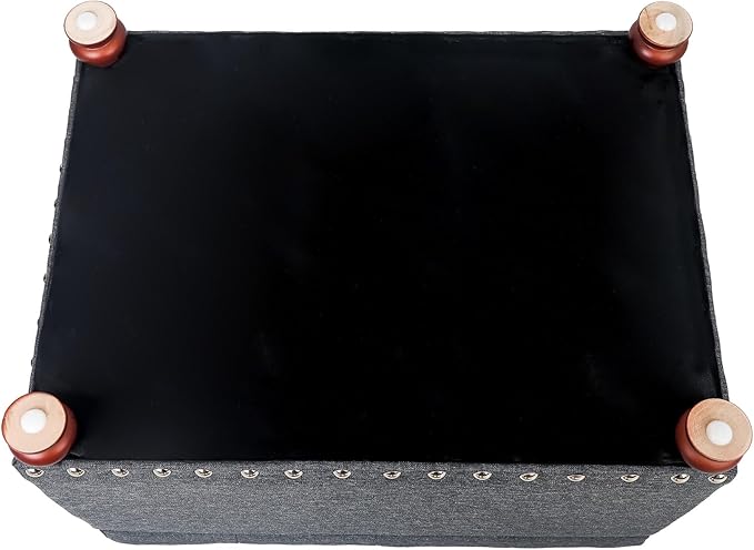 Joveco Storage Ottoman Linen Tufted Bench with Rivet, Rectangular Footrest Stool Coffee Table Seat for Living Room Bedroom, Grey