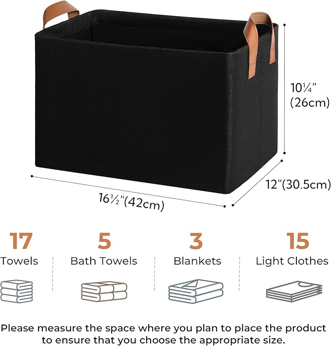 GRANNY SAYS Storage Baskets for Shelves, Closet Organizer Bins, Clothes Storage Bins with Metal Frame, Extra Large Baskets for Organizing and Storage, Collapsible, Black, 2-Pack