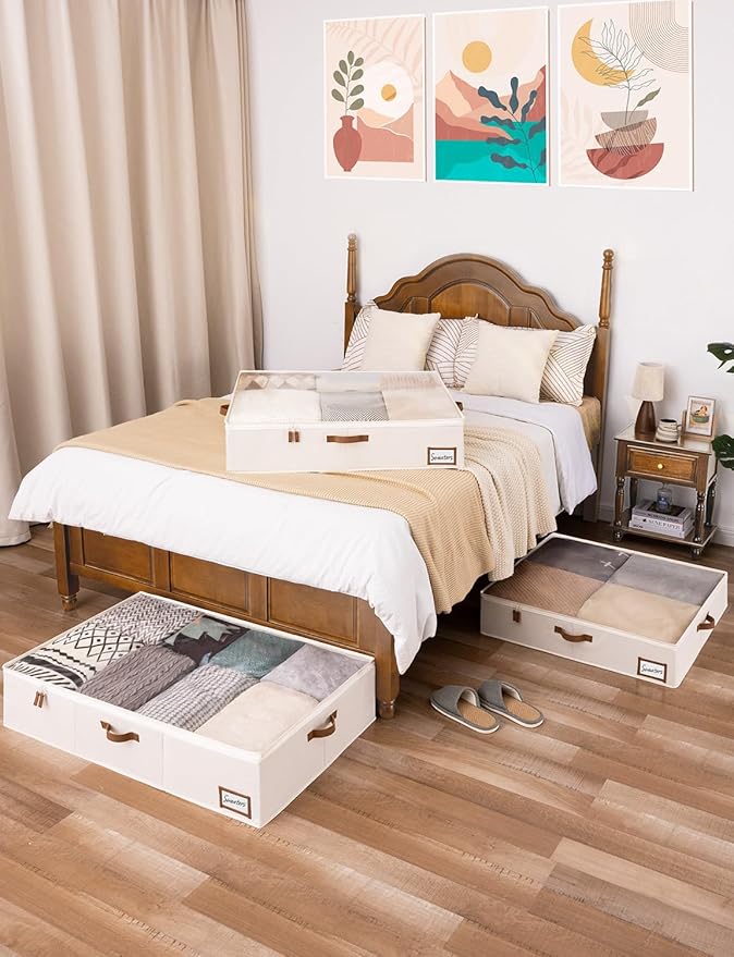 StorageWorks 117L Under Bed Storage Containers with Handles and Label Holder, 2 Pack Ultra-thick Fabric Underbed Bins, Closet Organizer for Clothes, Blankets, Sweater