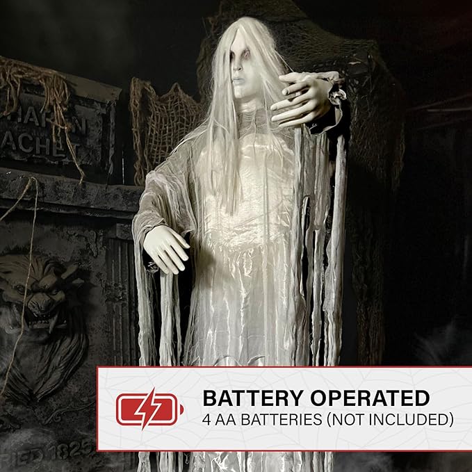 Haunted Hill Farm Rising Ghost Woman by Tekky, Battery-Operated, Sound Activated Animatronic with Sound Effects for Indoor or Covered Outdoor Creepy Halloween Decoration