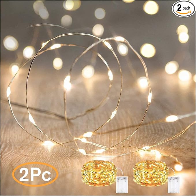 ANJAYLIA Fairy Lights, 10ft 30 LED Mini String Lights Battery Operated Firefly Starry Lights for Wedding, Bedroom, Party, Christmas, Warm White 2 Pack
