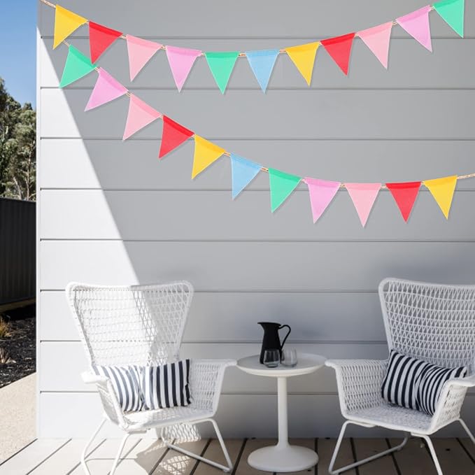 G2PLUS Pre-Strung Burlap Pennant Banners, 39Ft Colorful Fabric Triangle Flag Bunting, 36Pcs Pennant Banner Flags Garland for Birthday, Holidays and Theme Party Decorations