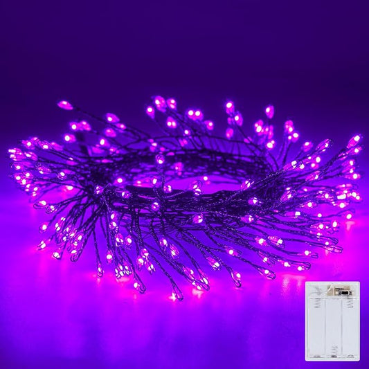 Fairy Lights Battery Operated, Twinkle String Lights Waterproof Silver Wire 5 Feet 60 Led Firecracker Starry Lights for DIY Wreath Home Party Bedroom Mason Jar Indoor Halloween Decoration, Purple