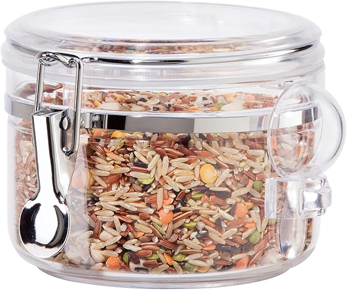 OGGI Clear Canister Airtight 28oz - Clamp Lid & Spoon - Airtight Food Storage Containers, Ideal for Kitchen & Pantry Storage of Bulk, Dry Food Including Flour, Sugar, Coffee, Rice, Tea, Spices & Herbs