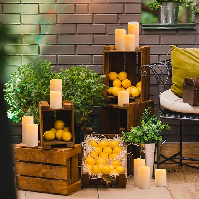 Waterproof Large Outdoor Flameless Candles 6" 8" 10" x 4" for Patio Porch Lanterns, Battery Operated LED Flickering Pillar Candles with Remote, Ivory White Long Lasting Set of 3