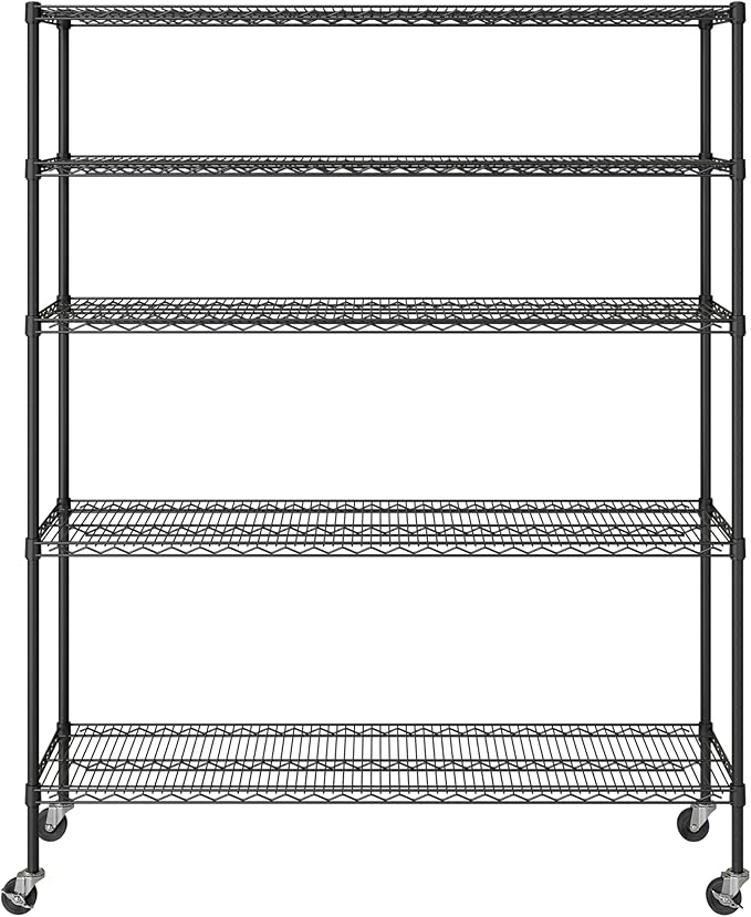 Seville Classics UltraDurable Heavy Duty NSF Solid Steel Wire Rack Storage Unit, Organizer for Garage, Warehouse, Office, Restaurant, Classroom, Kitchen, Black, 5-Tier Shelving, 60" W x 18" D
