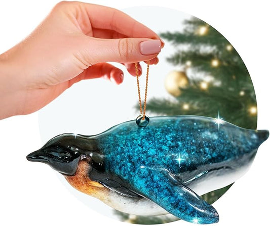 Hand-Painted Beach Christmas Ornament – Coastal Tree Decoration for Ocean Lovers – Unique Nautical Ornament for Christmas Tree or Stocking Stuffer Gift (Penguin)