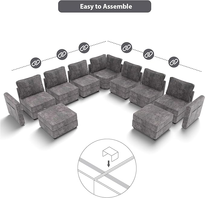 mestyl Modular Sectional Sofa Convertible Sofa Couch Set with Storage for Living Room, Modern 4 Seater Modular Sectional Couch (Grey)