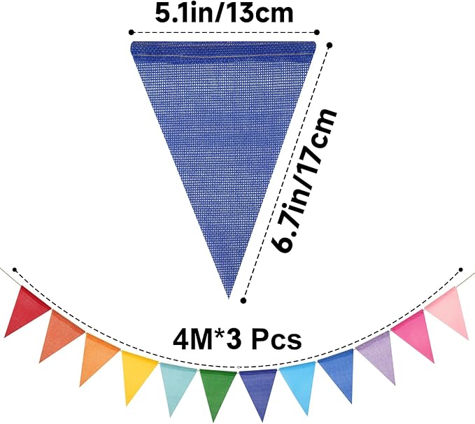 G2PLUS Pre-Strung Burlap Pennant Banner, 39Ft Rainbow Triangle Flag Bunting, 36pcs Pennant Banner Flags Garland for Birthday, Holidays and Theme Party Decorations