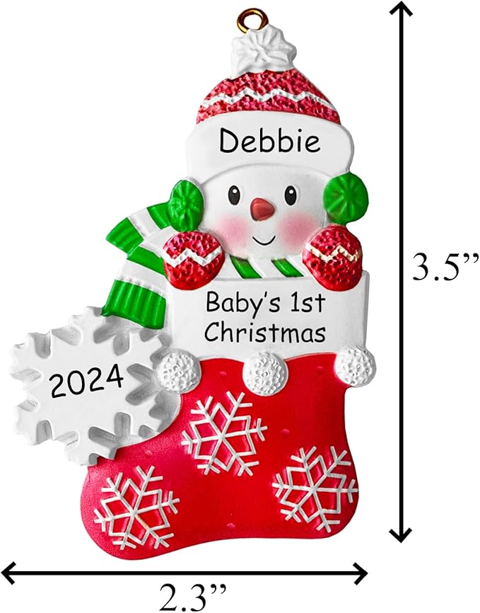 Babys First Christmas Ornament 2025 Boy Girl,Personalized Christmas Ornaments - 3 Color Options - Cusotm Snow Baby Ornaments 2025 w/Name and Year,Resin Snowman Ornament for Xmas Tree