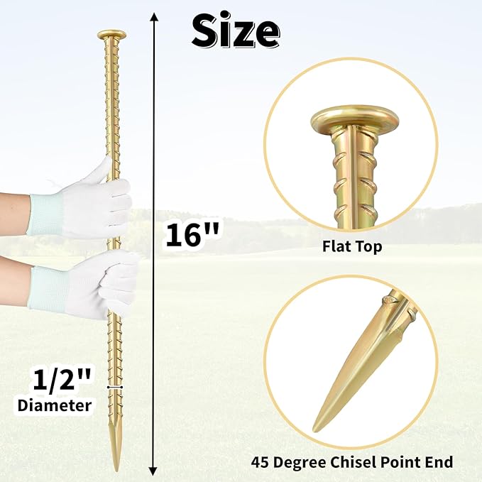 16 Inch Rebar Stakes (20 Pack) 1/2 Inch Diameter Galvanized Steel Ground Anchors Heavy Duty Anchoring Spikes for Speed Bump, Parking Curb and Tent