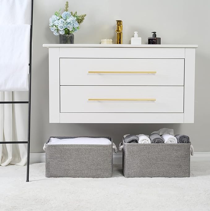 TheWarmHome Large Storage Bins Basket, 2 Pack Grey Fabric Storage Cubes for Changing Table Nursery Livingroom Kidsroom Playroom Toy, Collapsible Storage Baskets for organizing Shelves Closet