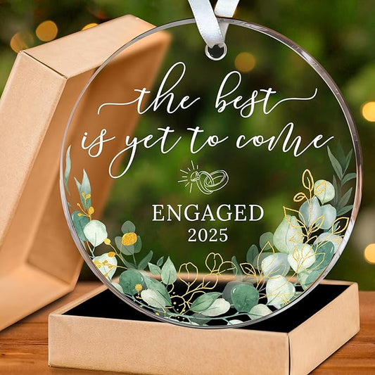 HEXMOZ Engagement Gifts for Couples - Engagement Gift for Newly Engaged Couples, Women, Fiance, Her - Bride to Be Gifts, First Christmas Just Engaged Acrylic Ornament 2025 - Party Decorations