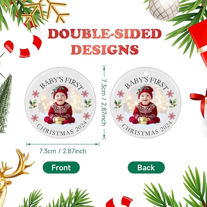 Baby's First Christmas Ornament 2025, Personalized Photo Ornaments for Christmas Tree, Custom Name Keepsake Ornament for Newborn, New Baby Gift, Xmas Tree Decoration