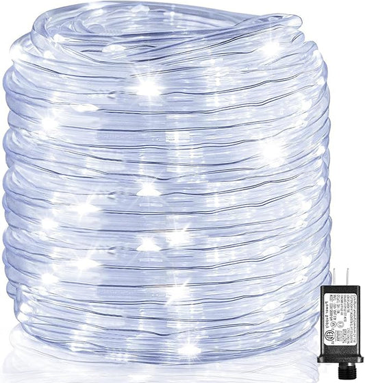 100FT 300 LED Rope Lights Outdoor, Connectable and Flexible Tube Lights with 8 Modes, Waterproof Rope Lighting Indoor for Deck, Garden, Patio, Landscape, Pool, Party Decorations - White