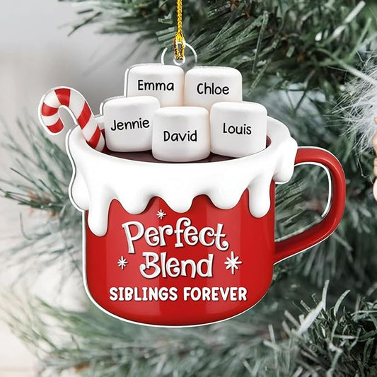 A Blend of Christmas Cheer Personalized Acrylic Ornament – Custom Name Charms Family Members up to 10 People, Holiday Decoration for Family Members & Friends
