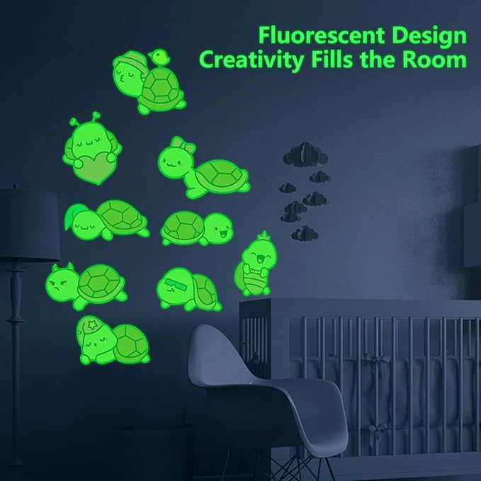 Glow in The Dark Sea Turtle Stickers, 31 PCS Glowing Luminous Ocean Turtles Wall Decals Turtle Ceiling Stickers for Kids Boys Girls Bedroom Nursery Playroom Party Room Decor