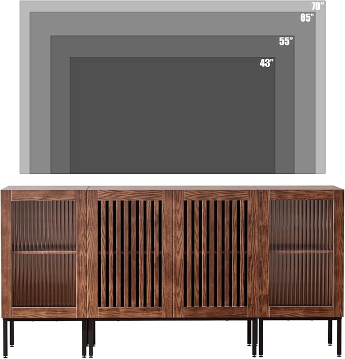 Farmhouse TV Stand for TVs up to 70 Inch, Entertainment Center TV Console with Storage Cabinets and Glass Doors,Media Console for Living Room,Brown