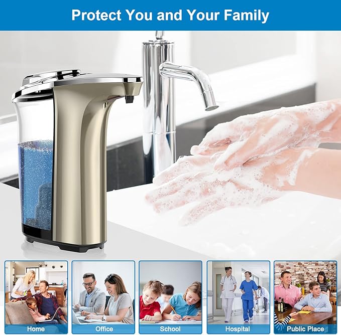 Automatic Soap Dispenser, Touchless Dish soap Dispenser 17oz/500ml with Upgraded Infrared Sensor, 5 Adjustable Soap Dispensing Levels, Liquid Hand soap Dispenser for Bathroom & Kitchen