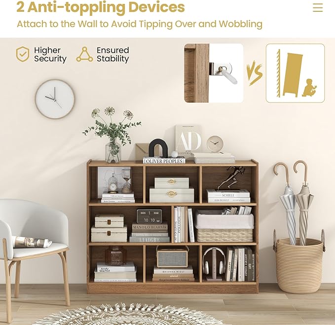 Tangkula 8-Cube Bookcase, Wood 3 Tier Open Storage Bookshelf, Modern Multipurpose Display Cabinet for Living Room, Study, Reading Nook, 48 x 12.5 x 36.5 Inch, Natural