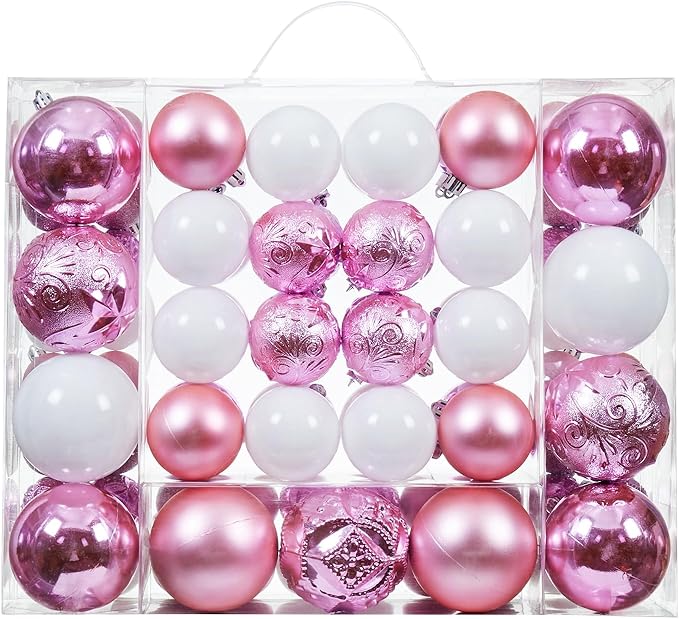 87-Pack Shatterproof Christmas Ball Ornaments Set, Christmas Tree Decorations with Hand-held Gift Package for Xmas Tree Holiday Wedding Party (Pink and White)