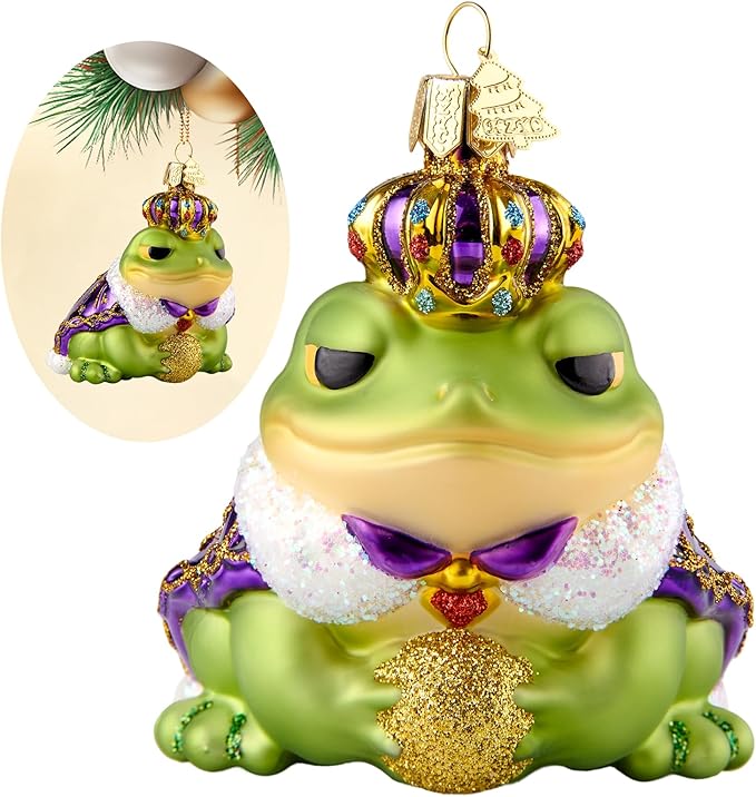 Frog Christmas Tree Ornaments,Hand-Blown Glass Ornaments,Frog Prince Watcher Collection Figurines Hanging Ornament,Christmas Decorations for Animal Lovers Holiday Party Home Gift