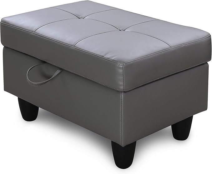Ottoman Rectangular Storage Ottoman Bench, Faux Leather Footrest, Coffee Table, Stool Footstool with Hinged Lid for Living Room, Bedroom, Entryway, Gray, 28.5"x19"x17.5"