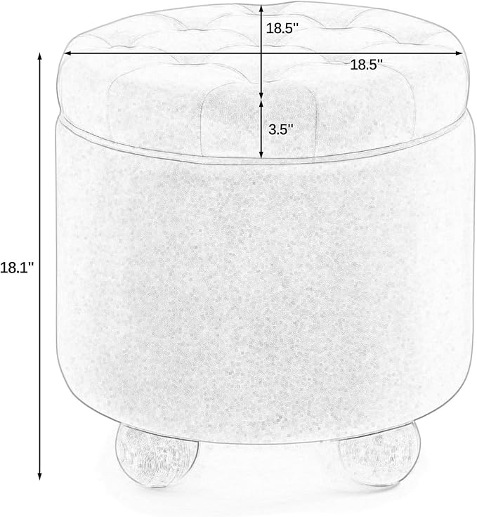 Furniliving Upholstered Button Tufted Round Ottoman, Velvet Storage Ottomans Round, Removable Lid Convenient Footstools, Bedroom Ottoman with Storage for Vanity, Living Room, Green