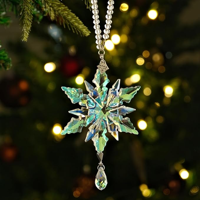 2025 Annual Christmas Ornaments Crystal Snowflake Star - Christmas Tree Ornaments Pendant Sun Catcher Home Hanging Decor (2025 Colored Crystal 3 Layers)