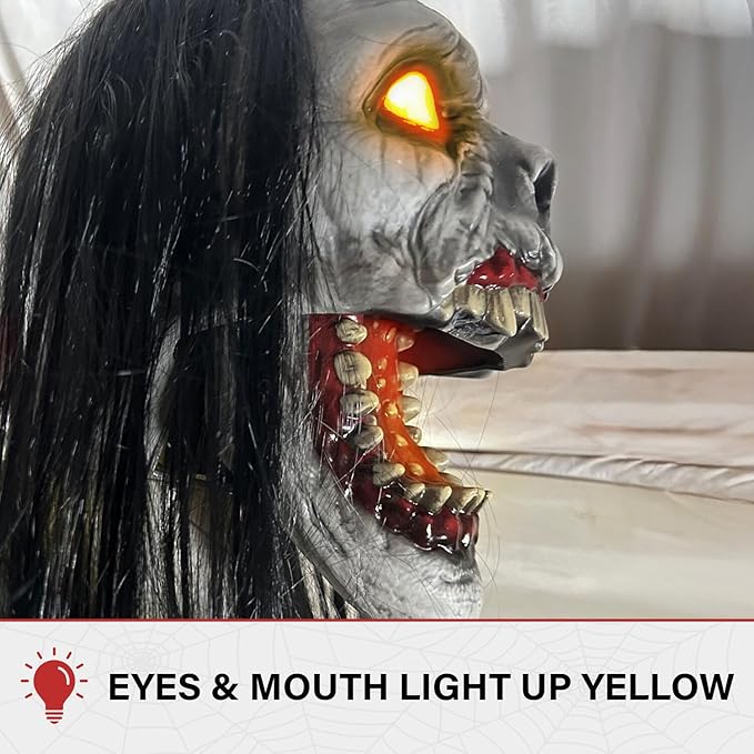 Haunted Hill Farm 5.9 ft. Animatronic Lurching Woman by Tekky, Halloween Animatronic, Scary Indoor House Prop & Decoration, Creepy Occult Horror Decor with Motion-Activated Lights & Sound, Life-Size