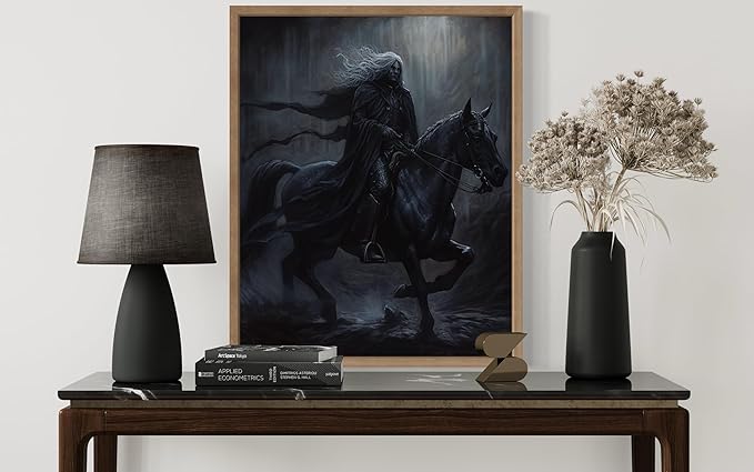 Black Dark Knight Poster Art Print, Halloween Scary Vintage Wall Art Academia Spooky Painting Decoration for Horror Prints, Gothic Posters Bedroom Decor 89 (Black Dark Knight, 16 x 20 inches, Wood Frame)