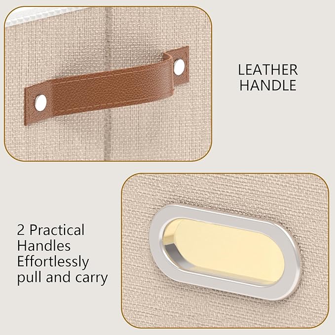 Yawinhe Foldable Storage Baskets for Shelves, Fabric Closet Organizers, Bins with 3 Handles, Cubes for Clothes, Beige, 15''Lx9.8''Wx8.3''H, 6-Pack