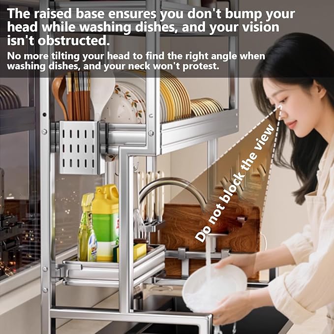 Kitchen Sink Rack Sink Above The Dish Drain Dish Washing Rack Stainless Steel Multifunctional Dish Storage Rack,Over The Sink Drying Rack for Dishes(2,75cm/29.5in)